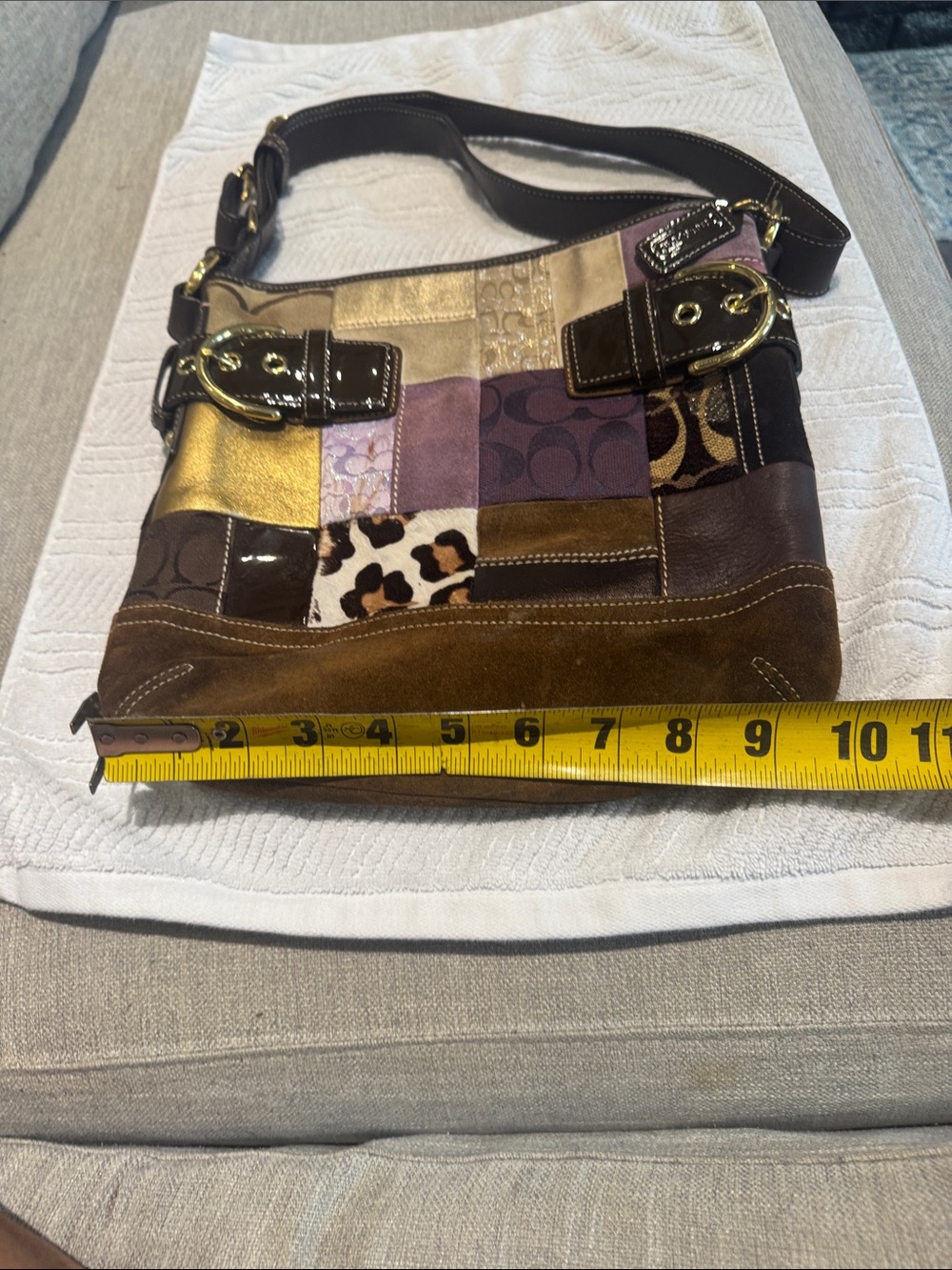 Coach Patchwork Shoulder Bag in Brown, Gold and Purple - Picture 9 of 9